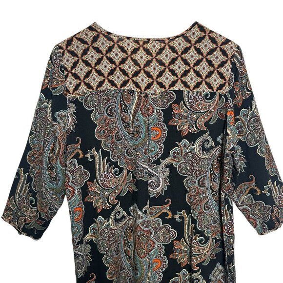 Anthropologie Fig & Flower Top Womens Sz Medium Black Artsy Boho Tunic Floral - Picture 7 of 13